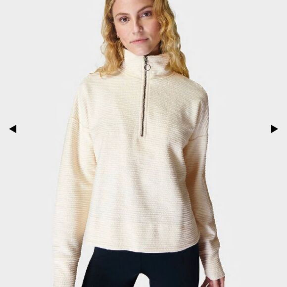 Sweaty Betty London rest up half zip pullover sweater Lily white 8 - Picture 1 of 9
